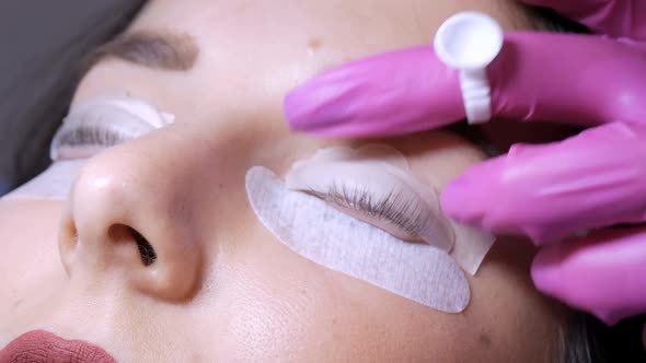 Face of a Young Girl Before a Modern Eyelash Lamination Procedure in a Professional Beauty Salon
