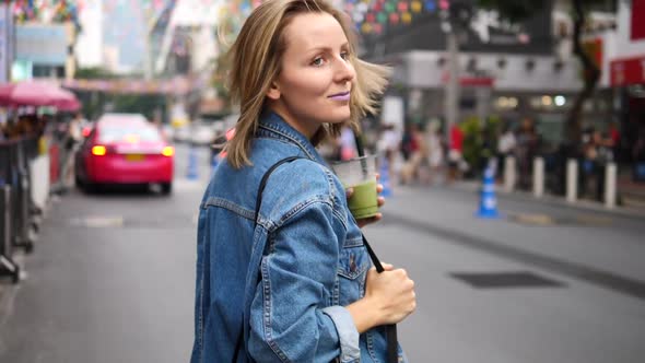 Trendy Beautiful Woman Walking In The City