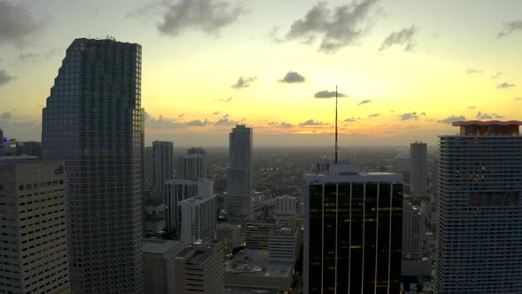 Aerial Pull Out Shot Downtown Miami Fl 4k Hlg