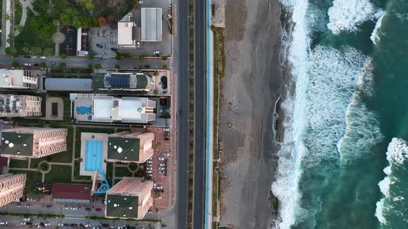 Traffic on the Beach aerial view 4 K Turkey Alanya