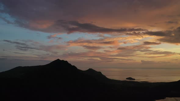 Amazing Sunset From the Height of Mount Le Morne Brabant and the Waves of the Indian Ocean in