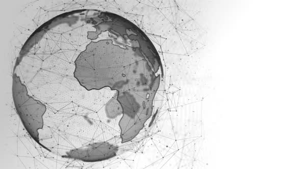 Grey White World map . Global network connection.
