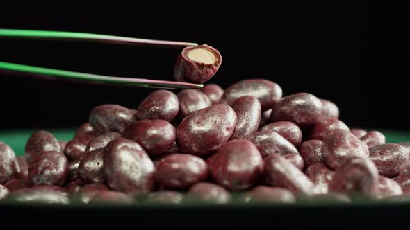 Almond in Chocolate Closeup Nuts in Dark or Milk Chocolate