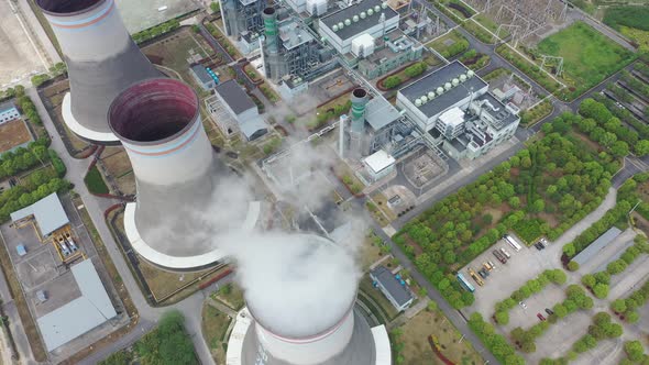 Thermal power station during sunset