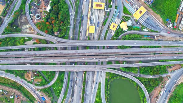 4K : Aerial view shot of fast moving Highway road