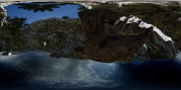 VR 360 Cave Paradise Blue Sea and Sky. Paradise on Beach Tropical Island