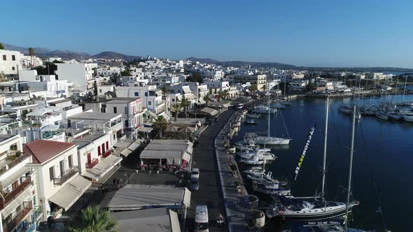 Village of Chora on the island of Naxos in the Cyclades in Greece from the sky