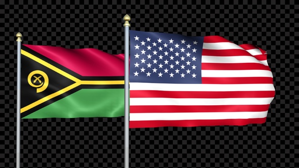 Vanuatu And United States Two Countries Flags Waving