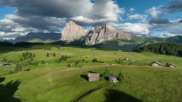 Sunrise on the Seiser Alm in the Dolomites mountains