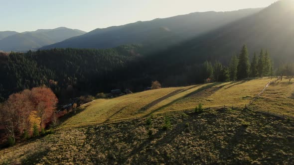 Drone Flight Over Mountains Pastures and Forests