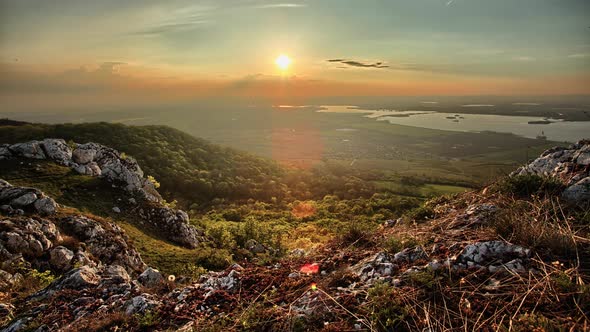 Sunset in a beautiful landscape, Czech republic time lapse