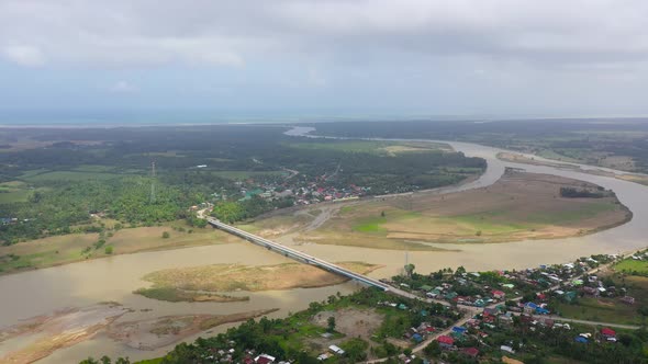 Landscape Bridge Over the River and Town Top View