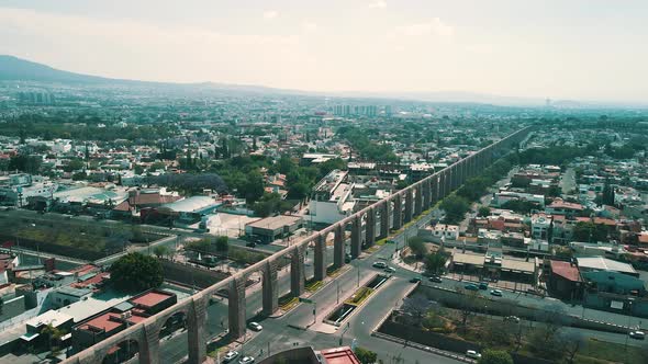 View of the complete Queretaro arches in mexico seen from a drone
