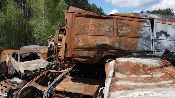 War in Ukraine a Dump of Shot and Burned Cars in the City of Irpen Near Kyiv