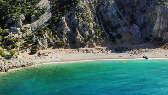 Aero. Top View. Beautiful Summer Seascape. Rocky Beaches of Evia Island, Greece. Sea Bay with