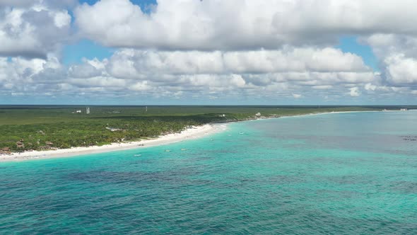 Aerial Panoramic View of the Beach in Tulum, Mexico