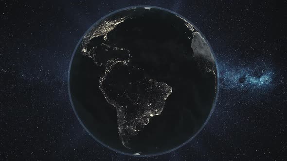 Earth Night Orbit Rotate Planet Star Background