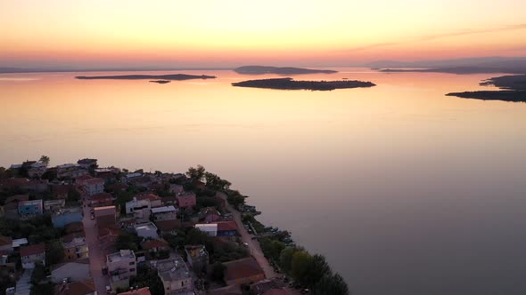 fishing boat on lake at sunset golyazi , bursa turkey  26