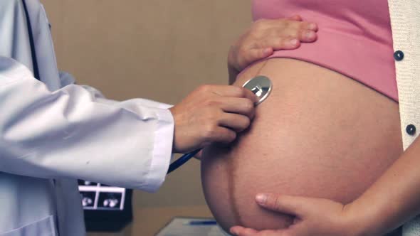 Pregnant Woman and Gynecologist Doctor at Hospital