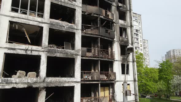 War in Ukraine  Burnt and Destroyed House in Kyiv