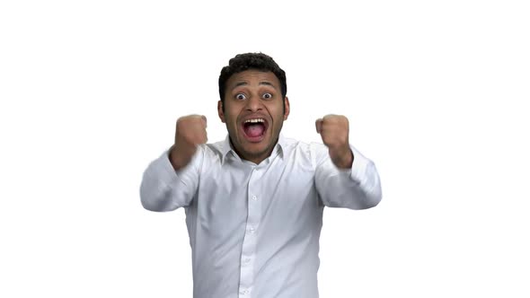 Happy Overjoyed Businessman on White Background