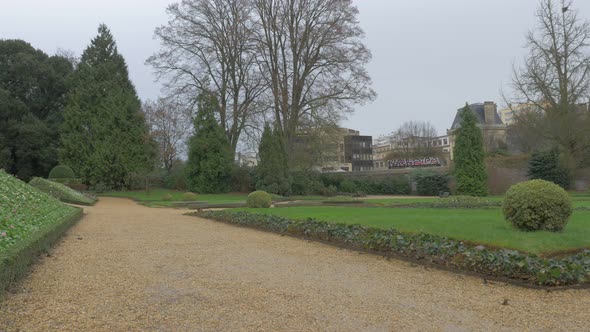 Beautiful city park gardens in Northern France city of Rennes 4K 2160p UHD video - Green gardens in 