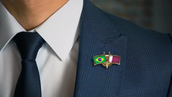 Businessman Friend Flags Pin Brazil Qatar