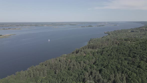 Dnipro River. Aerial View. Landmark of Ukraine, Flat, Gray