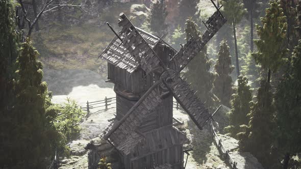 Old Traditional Wooden Windmill in the Forest