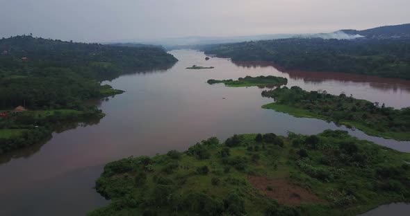 Aerial shot of the source of the Nile river in Uganda, Africa. 4K