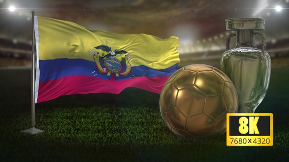 8K Ecuador Flag with Football And Cup Background Loop