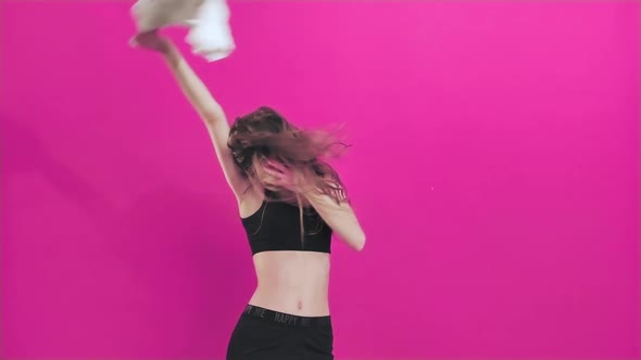  Teenage Girl Dancing and Having Fun Shakes Hair Slow Motion