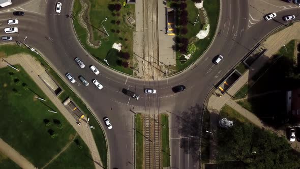 Overhead Drone Shot of Busy Roundabout