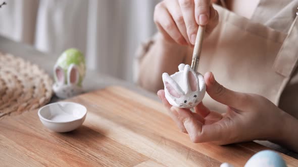 Happy Easter Handcraft Woman Painting Easter Bunny Made From Cold Porcelain Stand for Easter Eggs