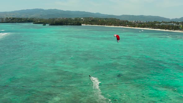 Kitesurfers on Bulabog Beach Boracay Island Philippines