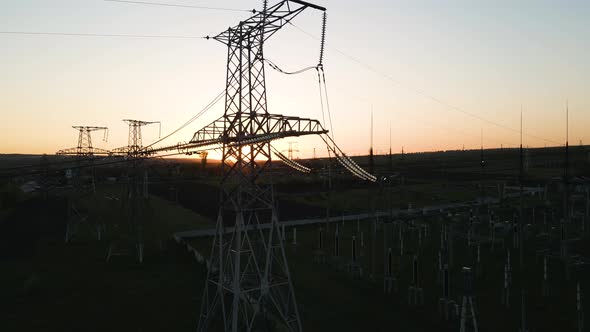 Aerial View of High Voltage Power Lines