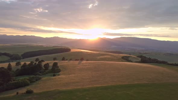 Golden sunset in Rural Landscape Aerial