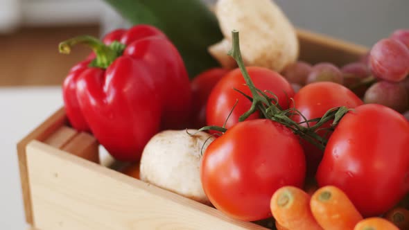 Wooden Box of Fresh Ripe Vegetables