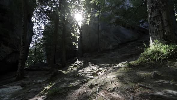 Passage Through Dovbush Rocks in the Mountains of Ukraine