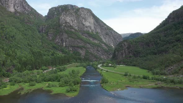 Where sea is meeting Dale salmon river in Vaksdal municipitality outside Bergen - Beautiful green va