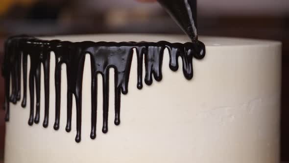 Close up of a drip cake