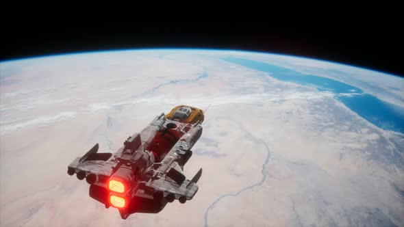 Big Spaceship on the Earth Orbit. Elements Furnished By Nasa alt