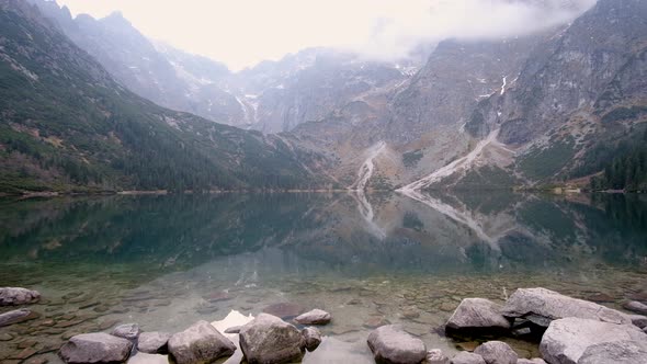 Mountain Lake Morskie Oko in Tatra Mountains, Poland