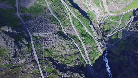 Road in Trollstigen, Norway, aerial footage