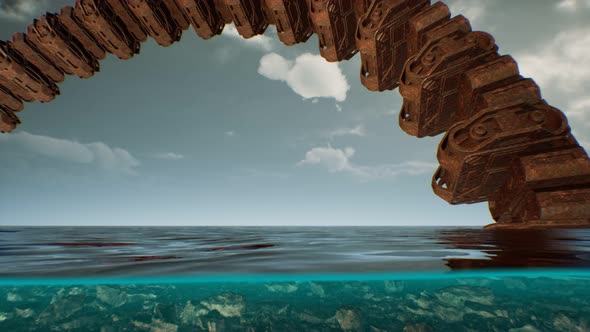 Old Crushed UFO Alien Spaceship in Ocean alt