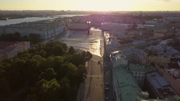 Aerial View on Palace Square, Hermitage in Saint-Petersburg in Russia. The Center of the City.