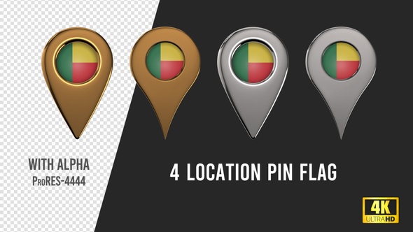 Benin Flag Location Pins Silver And Gold