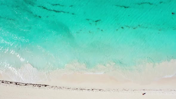 Aerial View with Tropical Seashore of Caribbean Sea with Waves