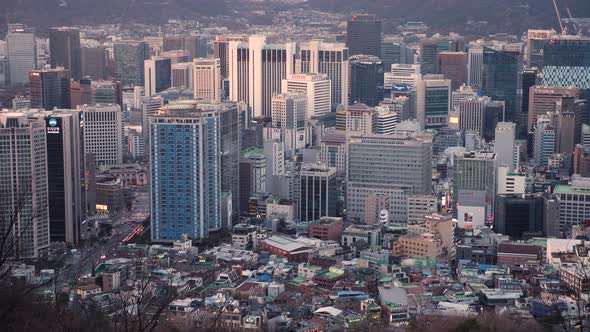 Seoul Panorama with Mountain at Sunset