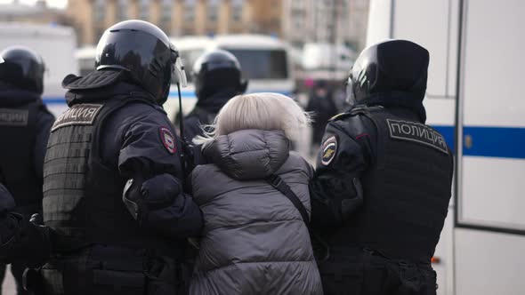 Riot Police Arrest Girl on Protest Russia